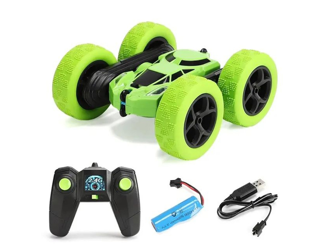 (Verde) Coche de control remoto de cuatro ruedas con luces, rotación de 360 grados y alta velocidad.