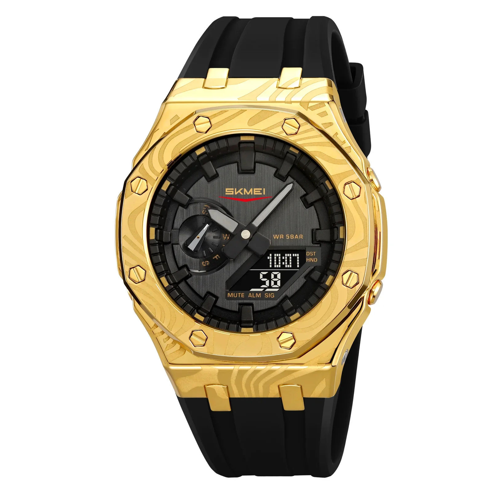 Reloj De Cuarzo Resistente Al Agua Con Pantalla Luminosa De Dos Dígitos, Calendario Y Cronómetro Analógico (dorado).