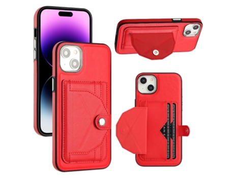 Funda Mobile Phone Cases Shockproof With Card para iPhone 14 Plus Piel Marrón