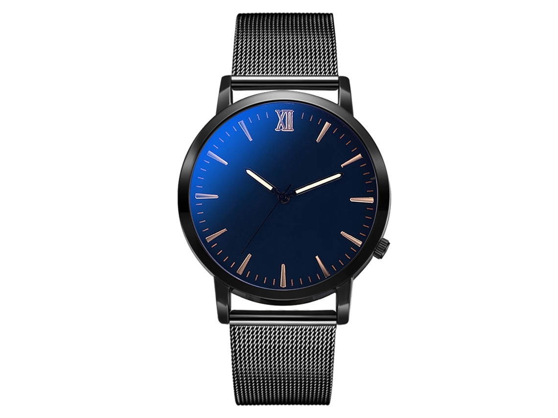 Reloj De Pulsera De Cuarzo Sencillo De Aleación Para Hombre Con Detalles En Negro Y Azul.