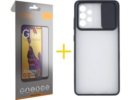 Carcasa y Protector de Pantalla de Vidrio Full Samsung A72 5G ACCETEL Gel Protección Cámara Negro