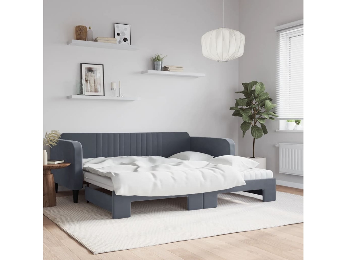 Sofá Cama Nido Con Colchón Terciopelo Gris Oscuro 100x200 Cm