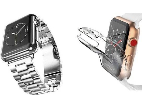 Kit Correa Acero Stainless, y Funda 360° APPLE Watch Series 7 - 45mm PHONECARE Gris Transparente