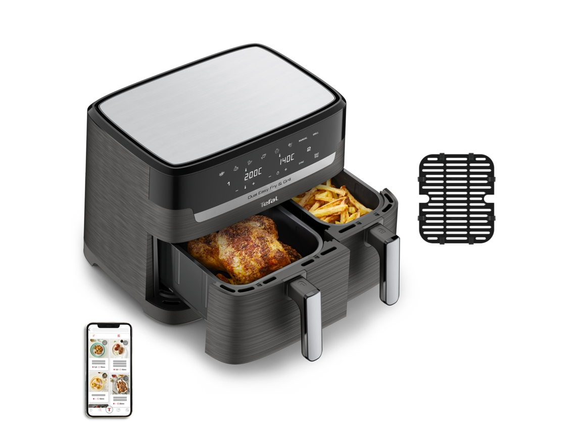 Dual Easy Fry & Grill EY905B10 freidora Doble 8,3 L Independiente 2700 W Freidora de aire caliente Gris TEFAL