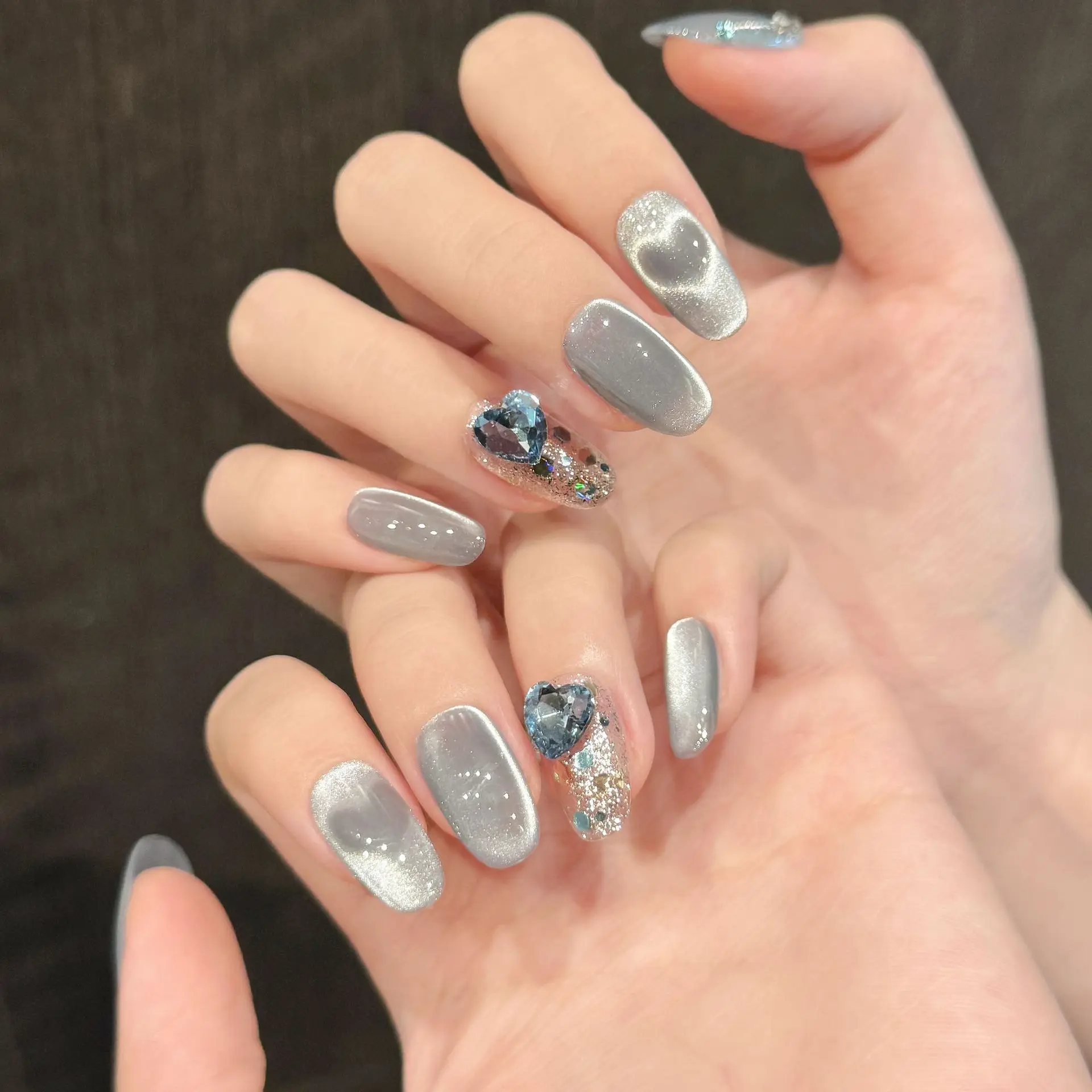 (2875-l) 10 Piezas De Decoración De Uñas, Uñas Postizas Francesas Nude Con Efecto Ojo De Gato