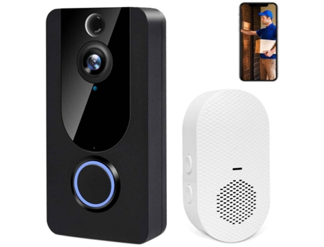 Cámara de Videoportero Inalámbrica 1080P con Timbre Detección de Movimiento PIR Audio Bidireccional 166° Gran Angular Visión Nocturna IP65 Blanco Y...