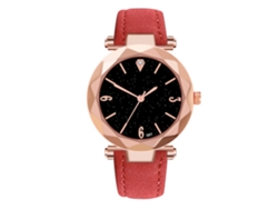 Reloj De Pulsera Para Mujer De Piel Sintética Con Movimiento De Cuarzo, Esfera Redonda, Elegante, Informal, Rojo.