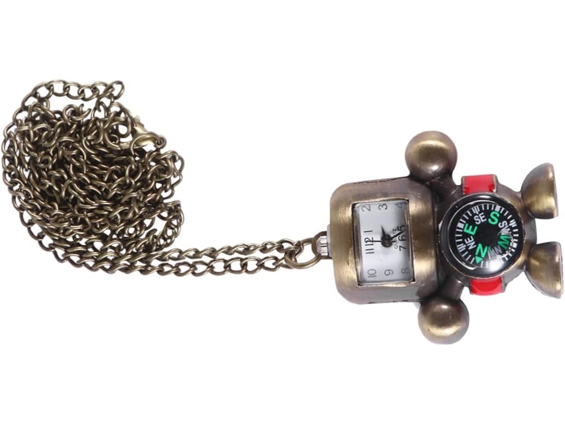 Llavero 2 Piezas Estilo Brújula Collar Bolsillo Reloj Pulsera Creativo Forma Robot Multifunción Elegante