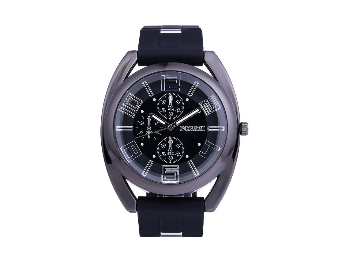 Reloj De Pulsera Para Hombre De Silicona Con Tres Esferas Dial Redondo Estilo Casual Cuarzo Negro