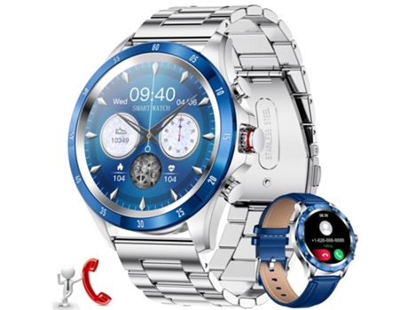 Smartwatch WEB2O 1.32'' HD Touch Screen Ip67 Impermeable para iOS y Android Plata y Azul