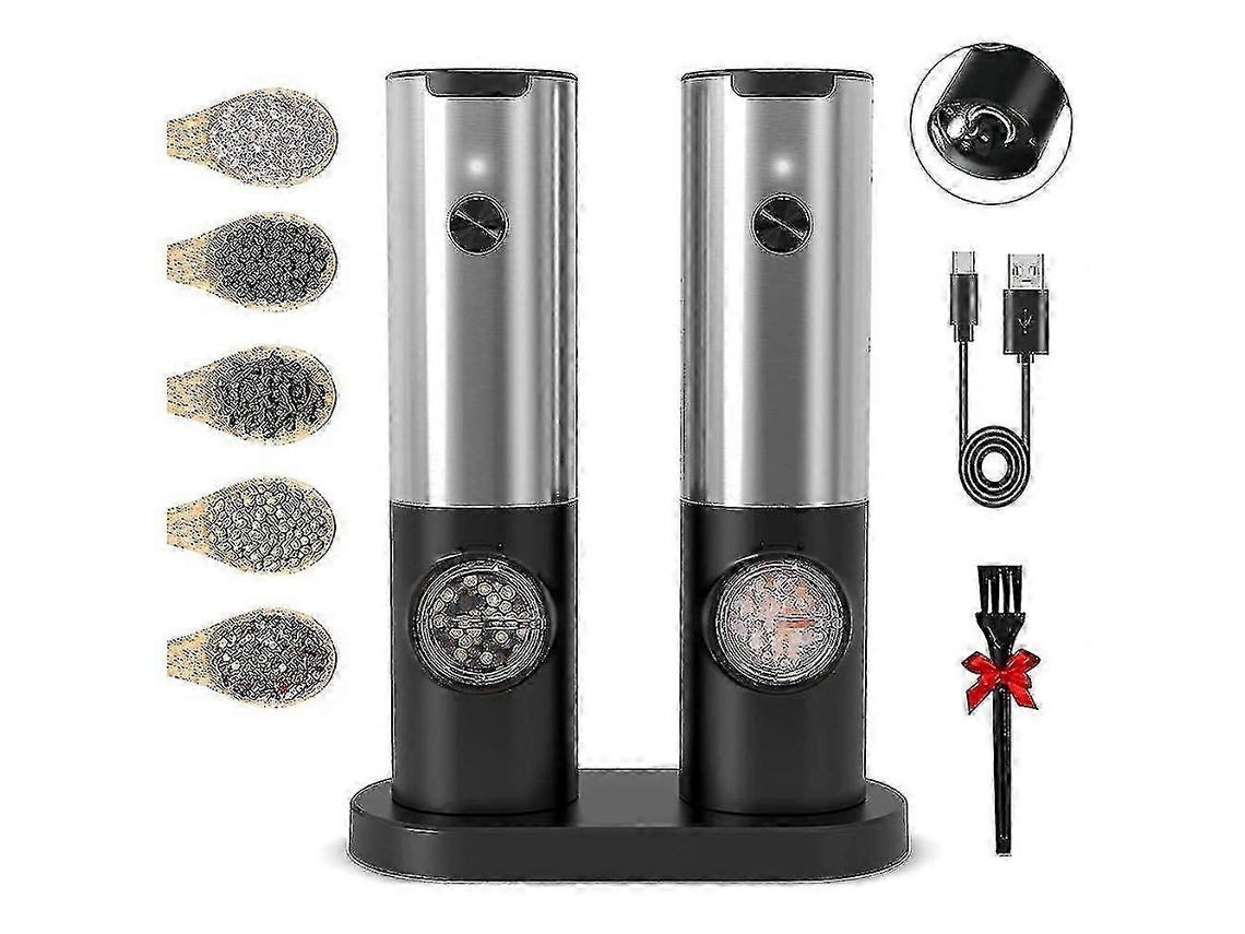 Molinillo de sal y pimienta eléctrico automático recargable Rosewell con base de carga USB y molinillo de especias doble