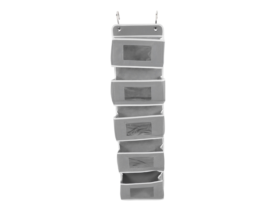 Organizador Colgante Para Puerta Con 5 Bolsillos Y Ganchos Para Almacenamiento En Pared, Cocina, Habitación Infantil, Gris.
