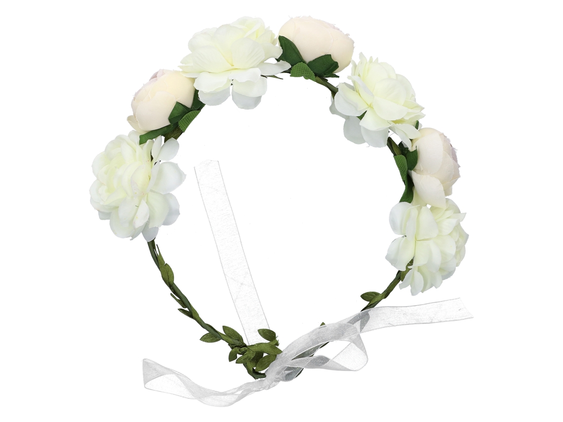 Corona De Flores Ajustable Para Mujer Guirnalda Floral Artificial Para Cabello Diadema Headband Blanco