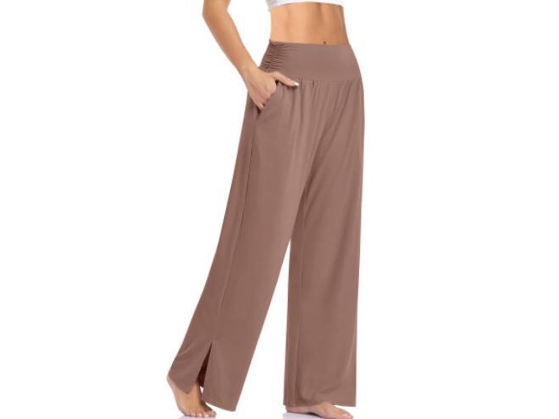 2026-pantalones De Yoga De Pierna Ancha Para Mujer De Cintura Alta Con Bolsillos Y Nudo Ajustable Xl Café Claro