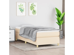 Cama Box Spring Con Colchón Tela Color Crema 90x200 Cm