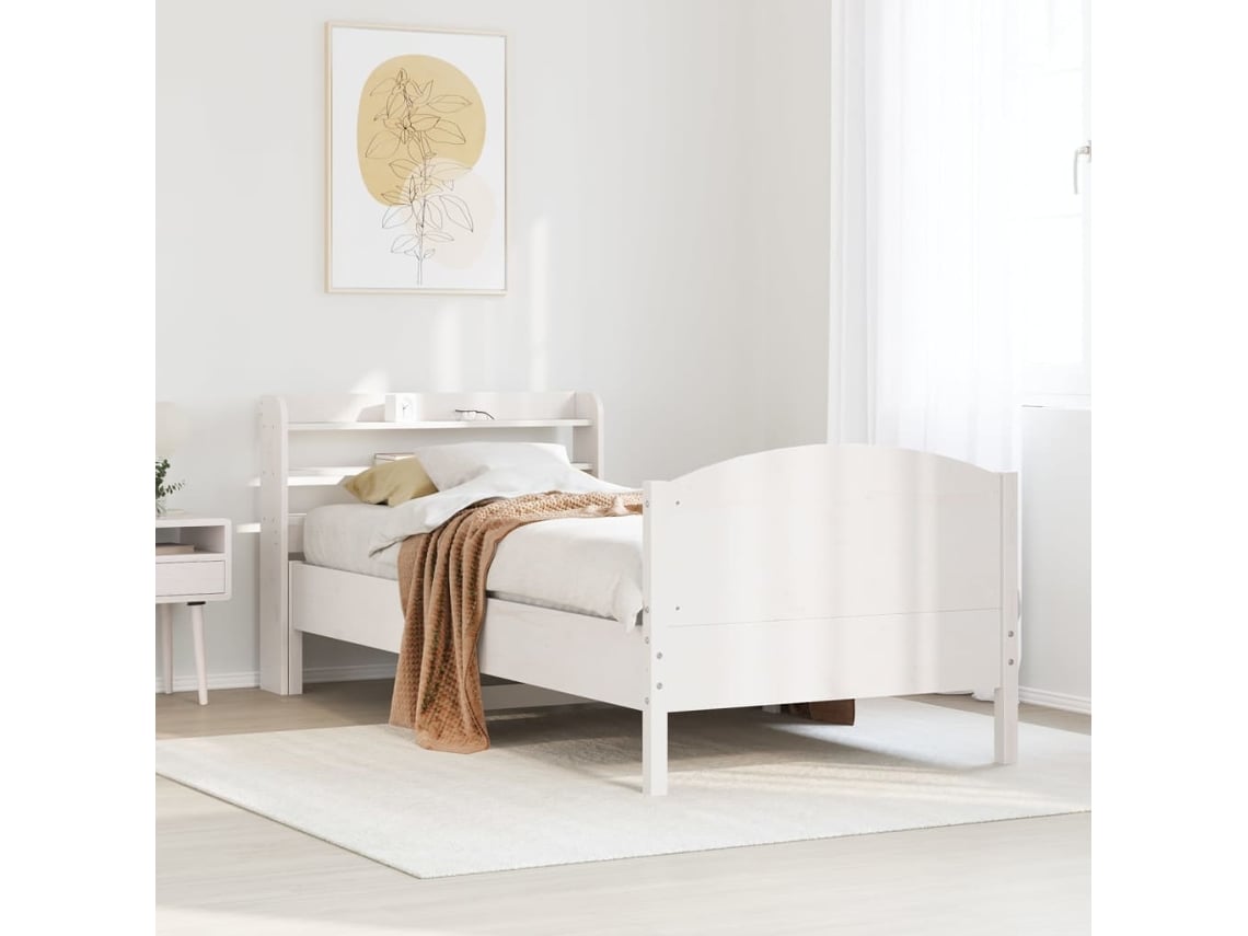 Estructura De Cama Sin Colchón Madera De Pino Blanca 90x200 Cm