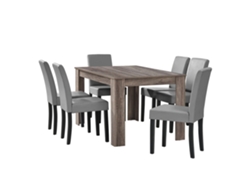 Mesa de comedor + 6 sillas Forssa MDF y polipiel 140x90x77cm - Roble antiguo + Gris claro [EN.CASA]