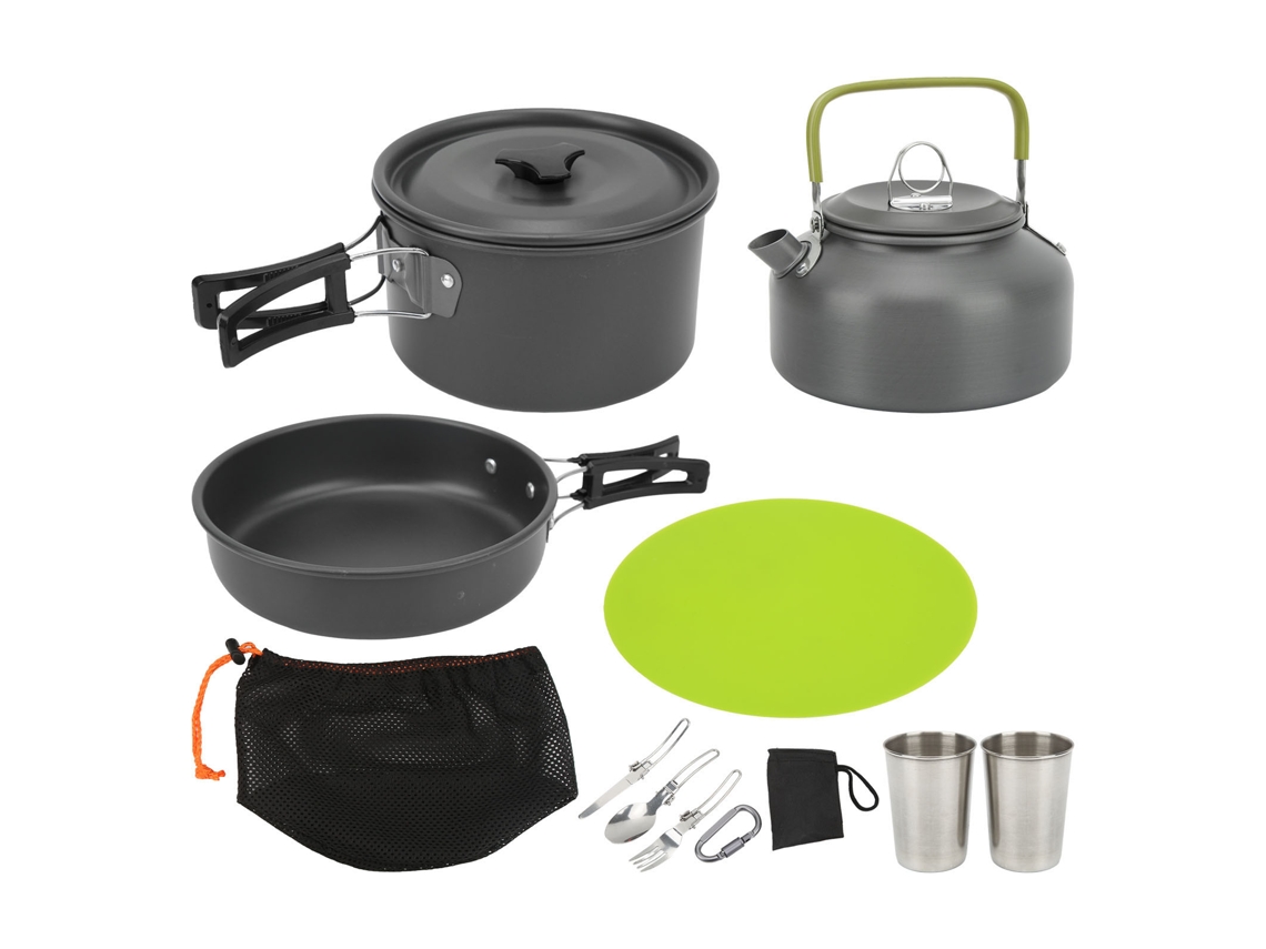 Juego De Utensilios De Cocina Portátiles Para Acampar Con Ollas, Hervidor Y Utensilios Plegables Para Uso En Campamentos Y Actividades Al Aire Libre.