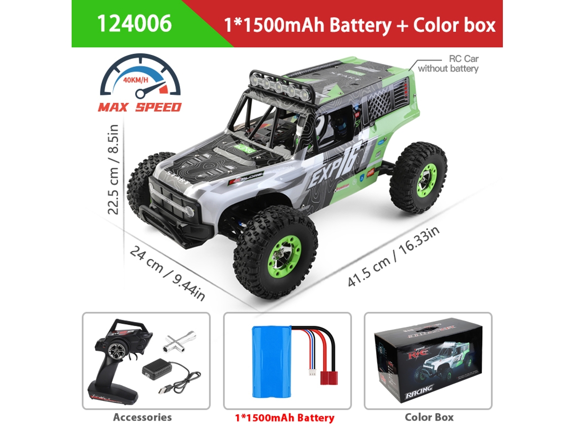 Coche RC 1/12 124006 4WD todoterreno con LED 2.4G alta velocidad escalada verde