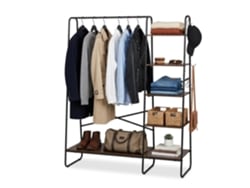 Relaxdays Cabideiro, 6 Prateleiras, 6 Ganchos, Barra Para Roupas, A X L X P 160 X 120 X 45 Cm, Castanho-preto