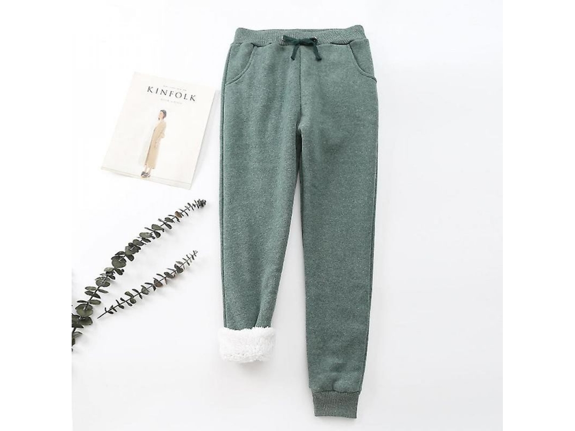 Pantalones deportivos de invierno para mujer de la marca Rebe, con forro de borrego, estilo jogger suave y cálido, talla XXL, color verde oscuro.