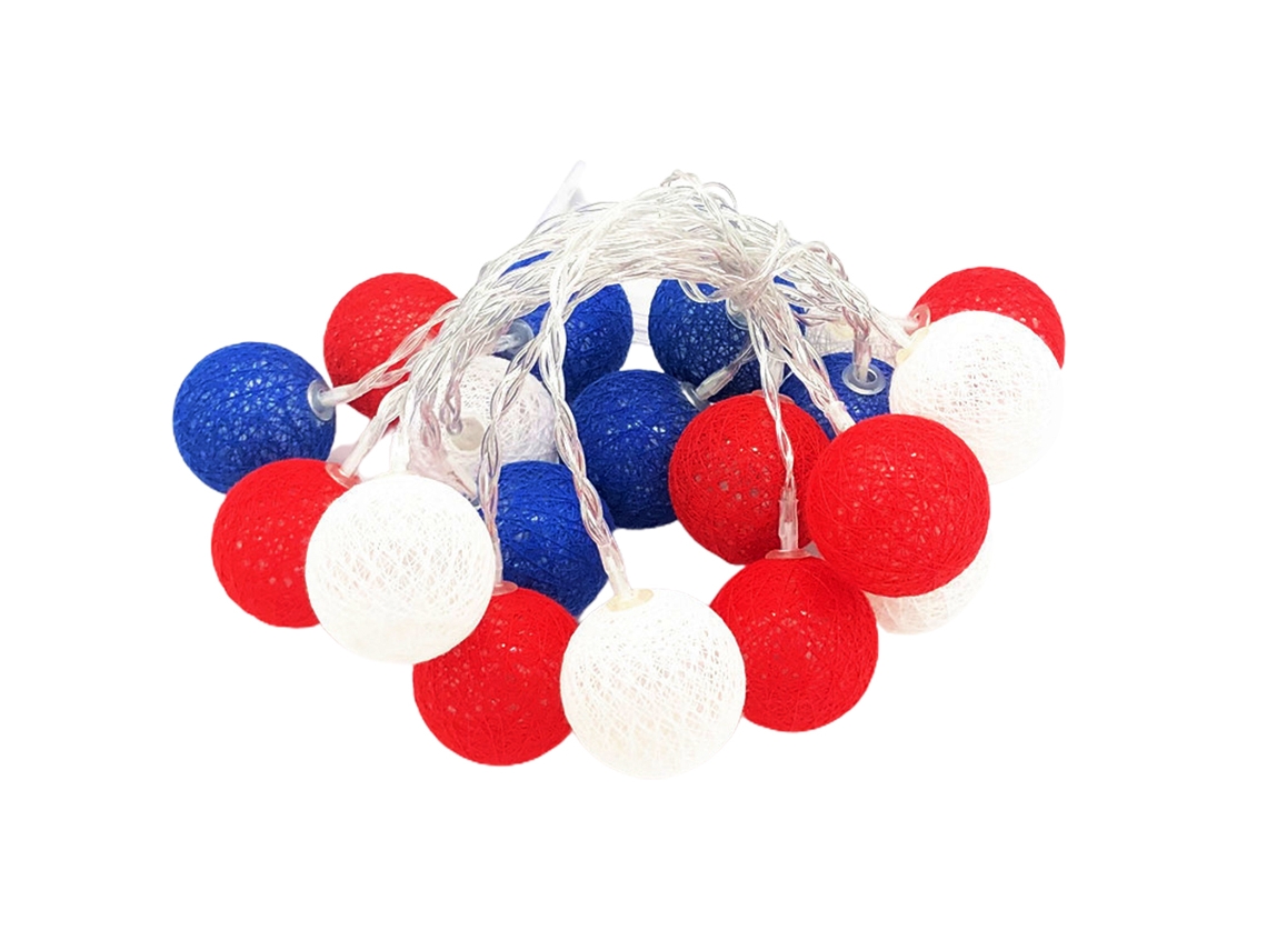 2026-luces Decorativas 4 De Julio 3m 20 Led Luces De Cuerda Patrióticas Con Bolas Rojo Blanco Azul Para Patio Fiesta