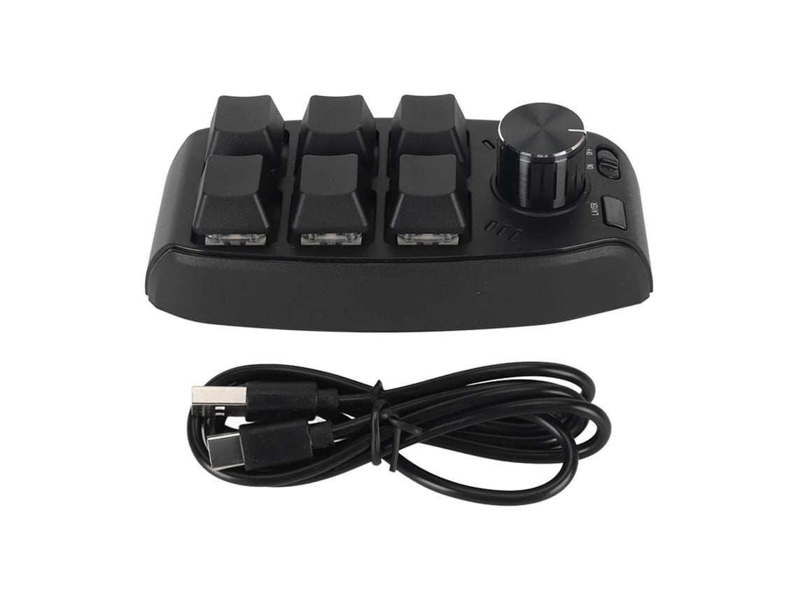 Mini teclado mecánico con 6 teclas y 1 botón giratorio, interruptor rojo, programable, Plug and Play para juegos y uso de oficina, USB y con cable.