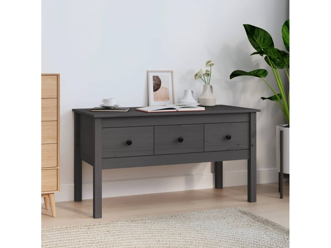 Mesa de Centro Apoyo 102X49X55 cm Pino Macizo Gris