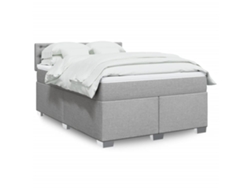 Cama Box Spring Con Colchón Tela Gris Claro 140x190 Cm