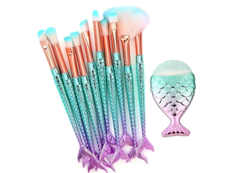Pinceles De Maquillaje De Sirena, 11 Piezas Pinceles De Sirena Juego De Pinceles De Maquillaje De Sirena Corrector De Base Profesional Cosméticos Z...