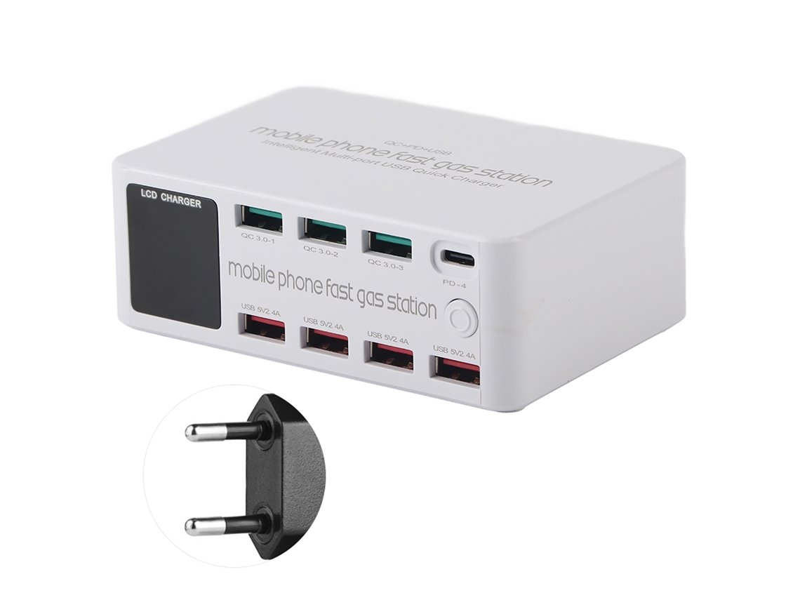 Carregador Multifuncional 8 Em 1 Estação Usb Smart Socket Bracket 100w Qc3.0 Pd18w 100-240v