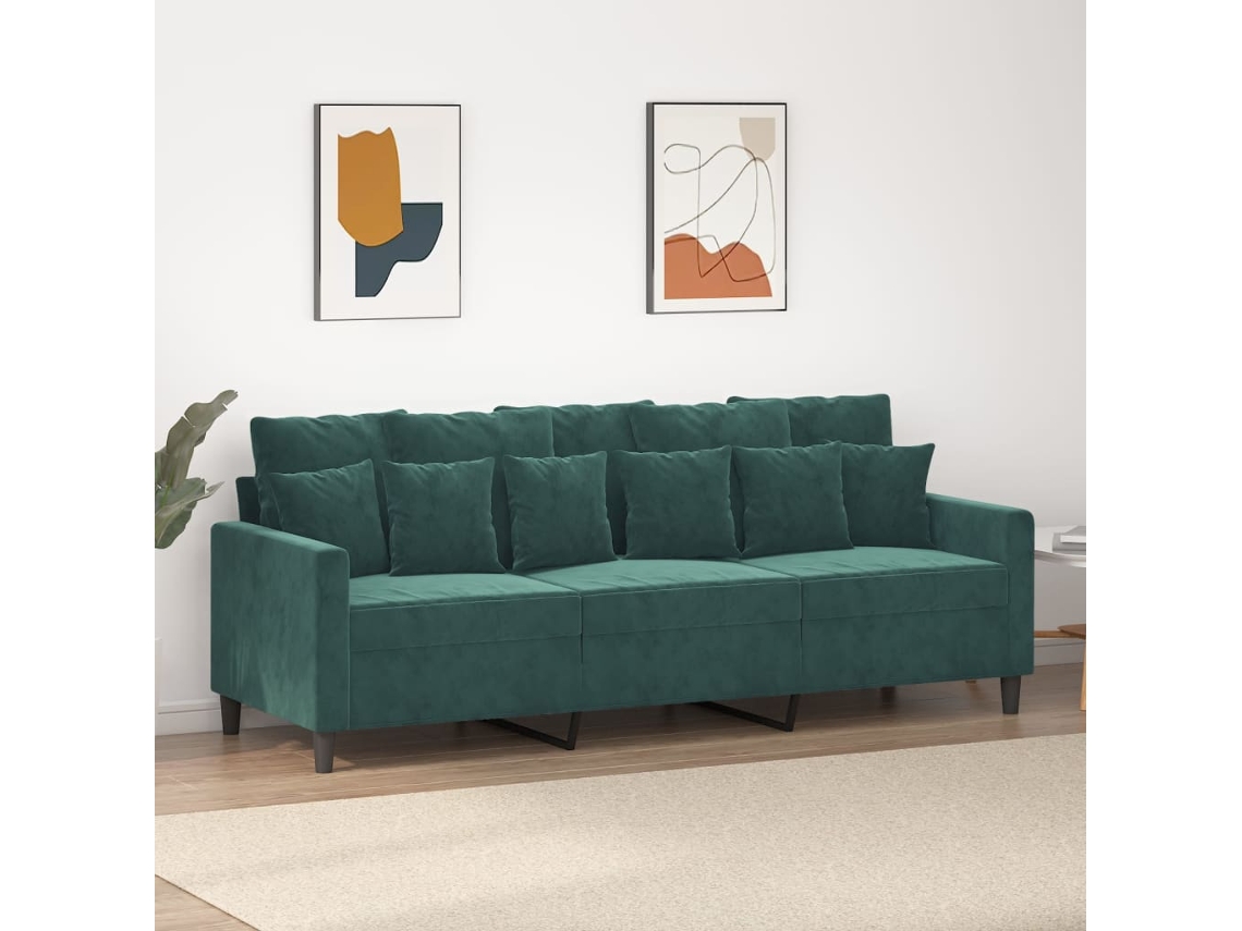 Sofá De 3 Plazas | Sofá De Salón | Sofá De Descanso Terciopelo Verde Oscuro 180 Cm Wsd514141