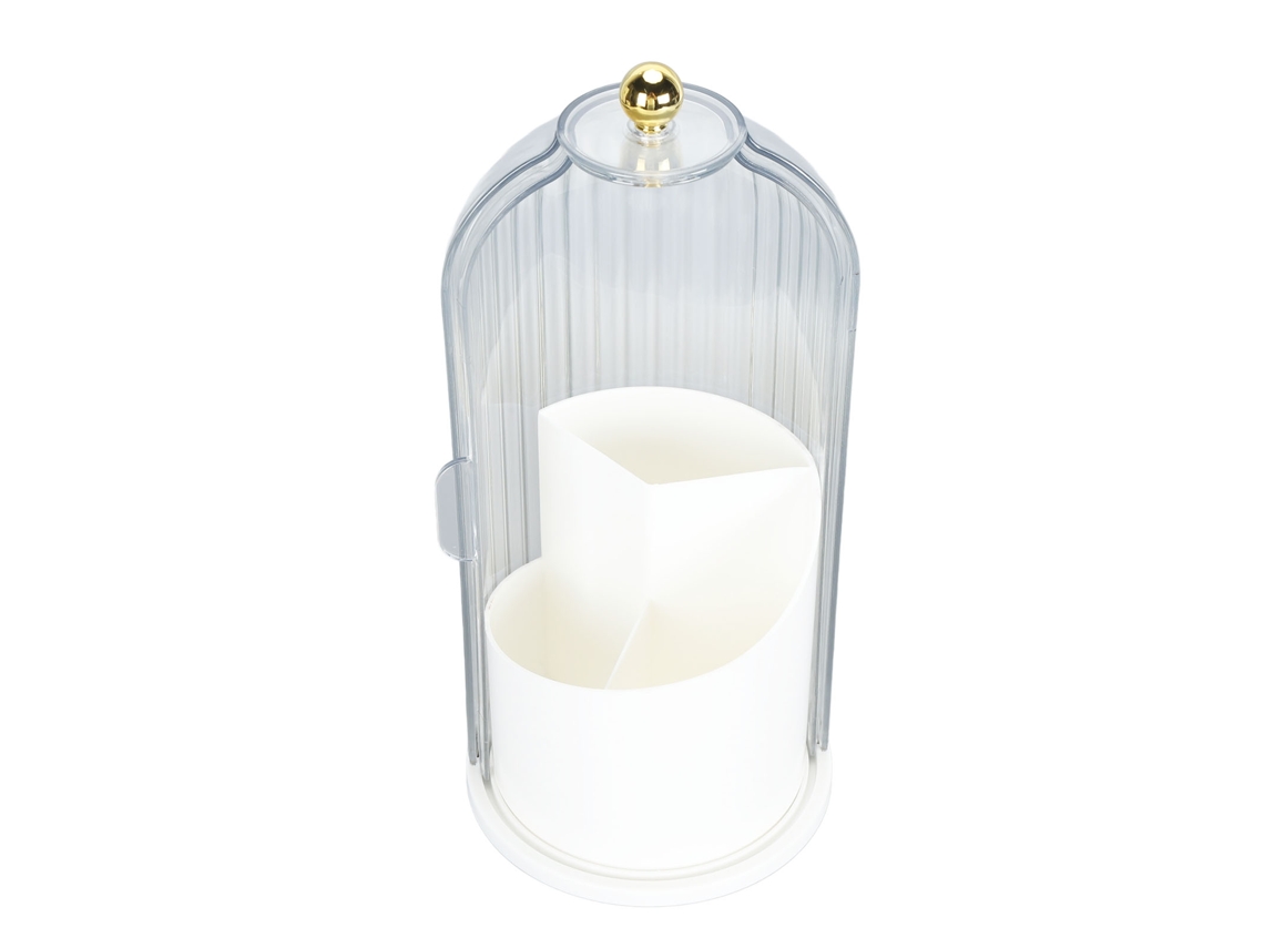 Suporte Para Pincéis De Maquiagem Com Tampa Protetora Rotativo 360 Graus Transparente Organizador De Maquiagem Para Mesa De Vanity Branco