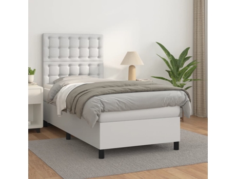 VIDAXL Cama con somier (Blanco - Cuero artificial - 203 x 90 x 128 cm)