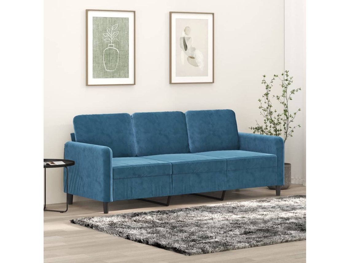Sofá De 3 Plazas Terciopelo Azul 180 Cm