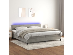 Cama box spring colchón y LED terciopelo gris claro 200x200 cm