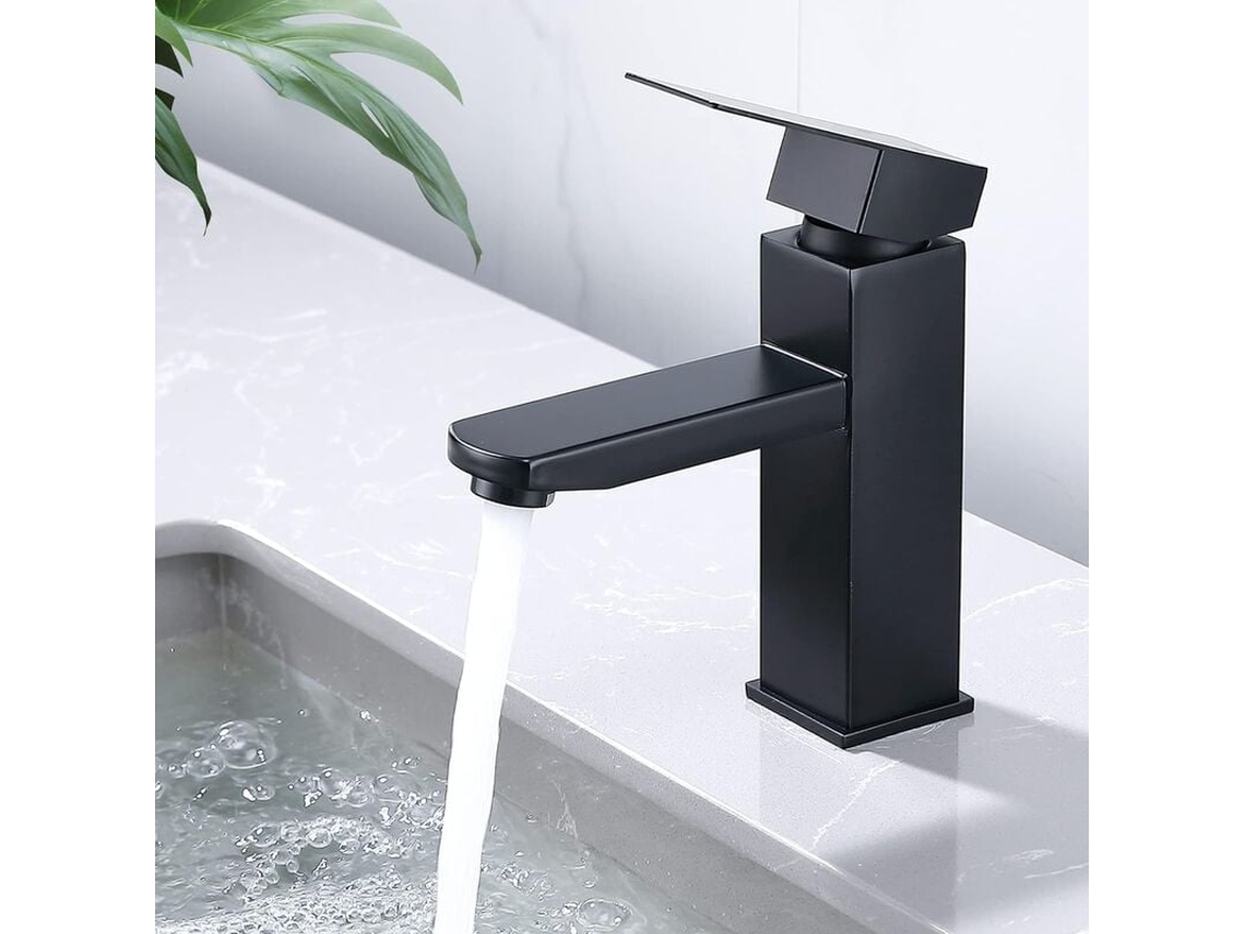 RNEMITERY Grifo de baño negro mate, cartucho de cerámica que garantiza durabilidad, desagüe emergente, construcción de latón macizo para un control de agua unif