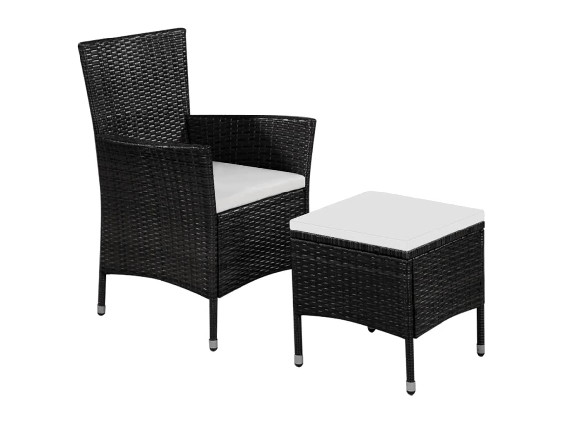 Silla y banco de exterior con cojines de mimbre negro PE DKD HOME DECOR
