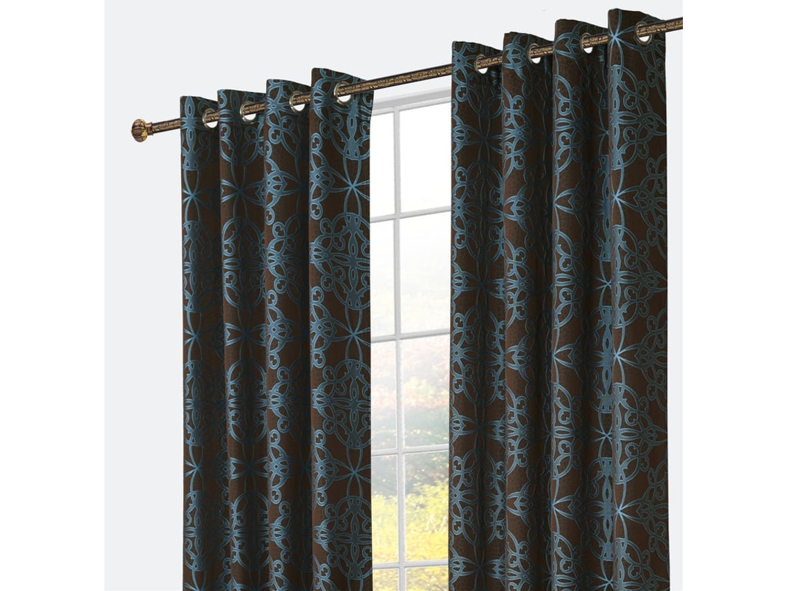 Cortina Hecha con Sofisticada Tela Floral Azul Turquesa Sólida 140 x 260 cm - Individual