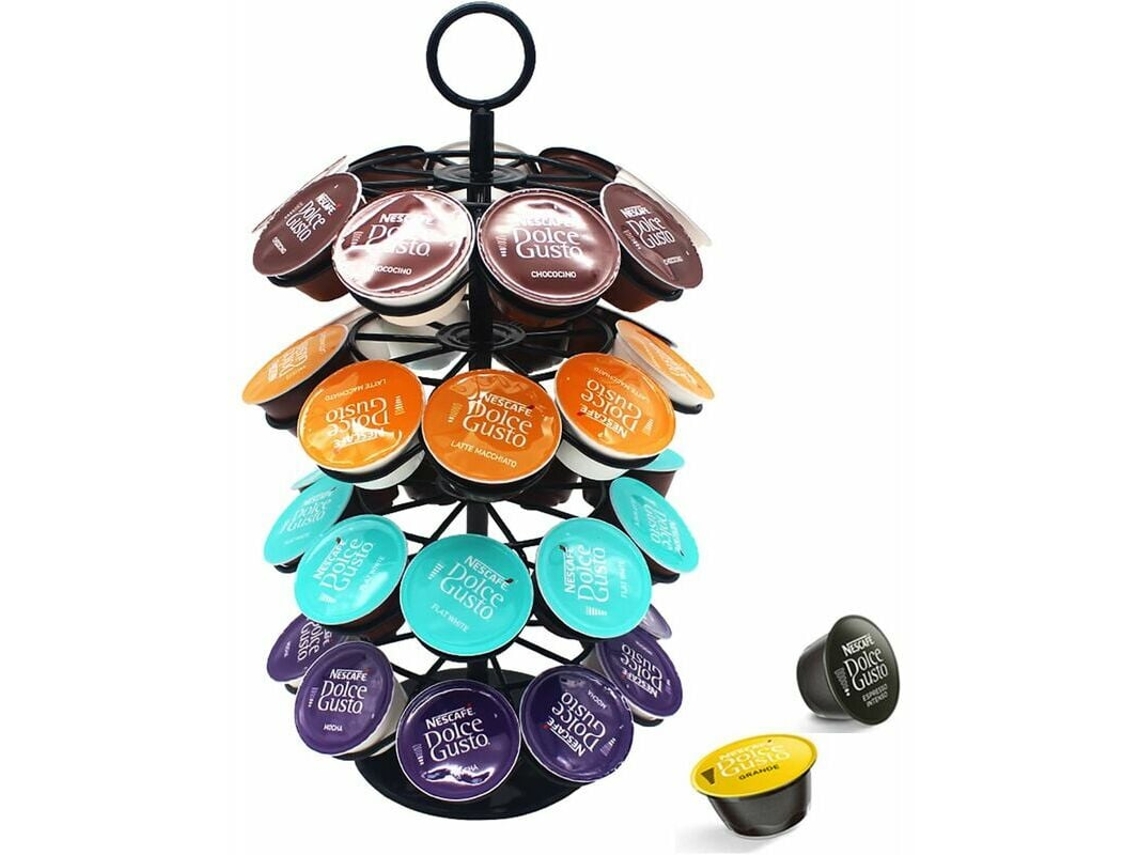 NEVEANCE Soporte para Cápsulas de Café, Dispensador Rotativo para 36 Cápsulas, Portacápsulas Dolce Gusto, Base Giratoria 360°, Negro