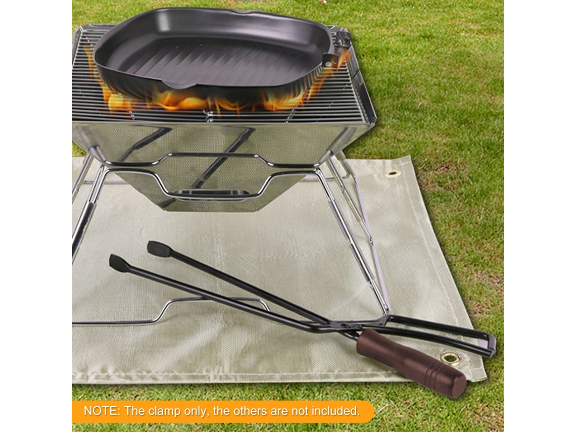 Pinza Para Barbacoa De Acero Inoxidable Para Camping, Senderismo Y Picnic Con Mango De Madera.