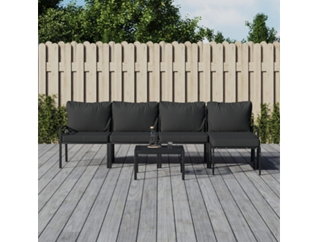 Conjunto 6 de muebles de jardín VIDAXL acero con cojines gris