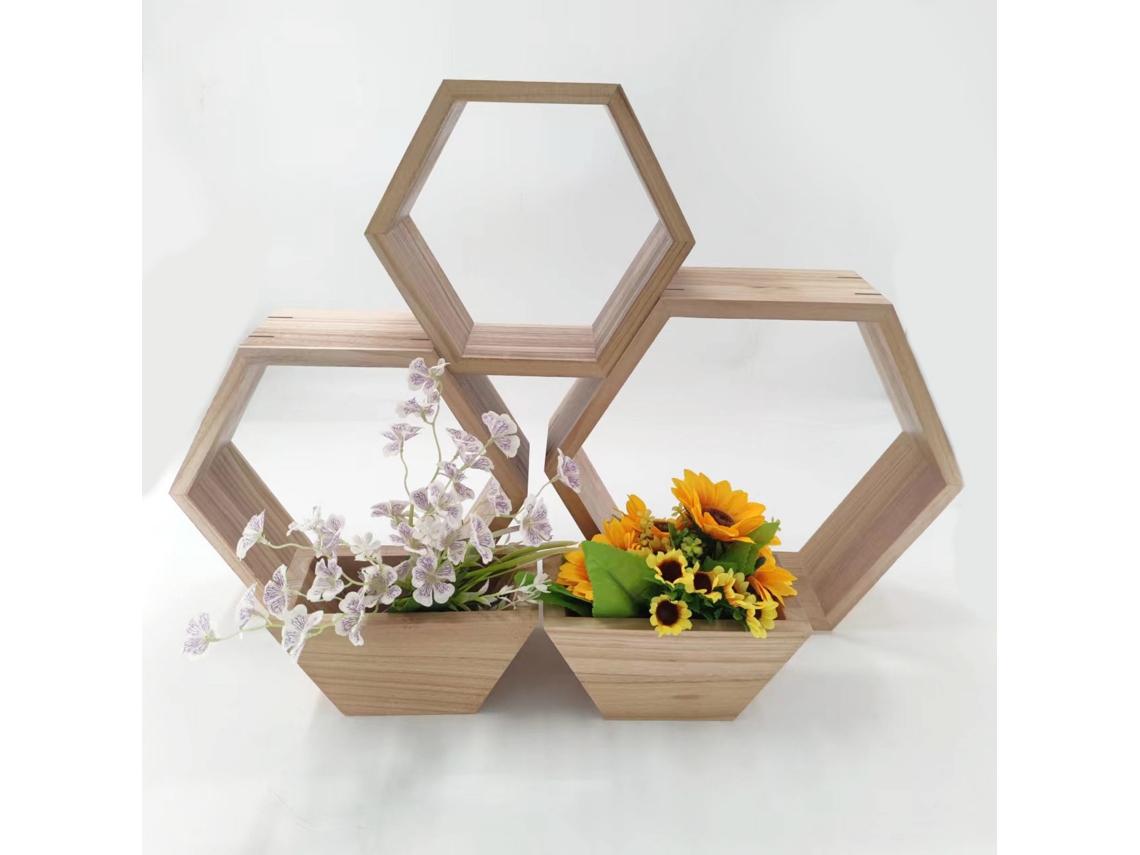 Estantes De Pared Hexagonales Flotantes De Madera Con Decoración De Panal Para Almacenamiento Y Exhibición.