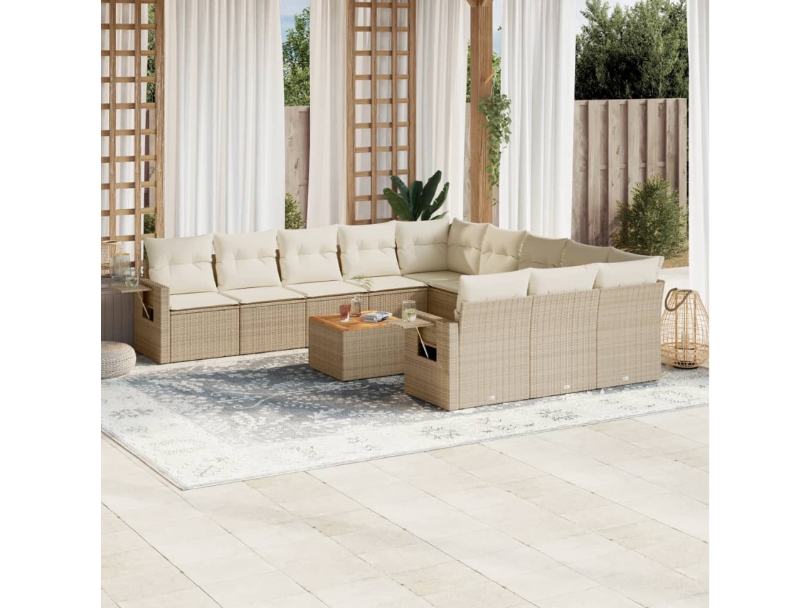 Conjunto de sofá de jardín de 12 piezas con cojines, mimbre sintético beige, Dkd Home Decor