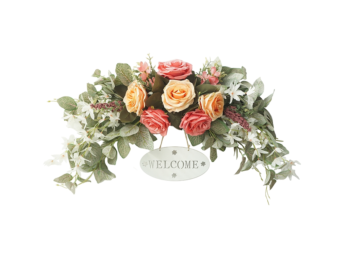Corona De Entablamento Con Rosas Y Orquídeas, Decorativa Para El Hogar Y Bodas.