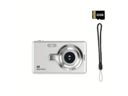 Cámara Digital Portátil 4k Hd Con Enfoque Automático Y Tarjeta De Memoria 32g Y Luz De Relleno Saisiyiky (plata)