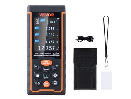 Medición de distancia láser de 400 pies con almacenamiento de 99 grupos Ft/M/In/Ftin Pantalla LCD a color de 2,4 pulgadas VEVOR