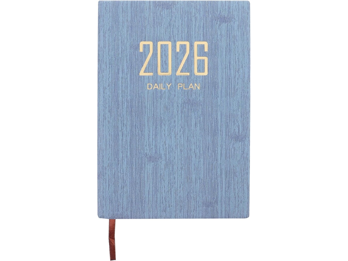 Planificador anual de 365 días en piel sintética, tamaño A5, azul denim, para 2026, índice en blanco y negro, diario, semanal y Gokoco.