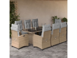 Juego de comedor de jardín de 9 piezas con cojines, mimbre beige mixto, DKD Home Decor