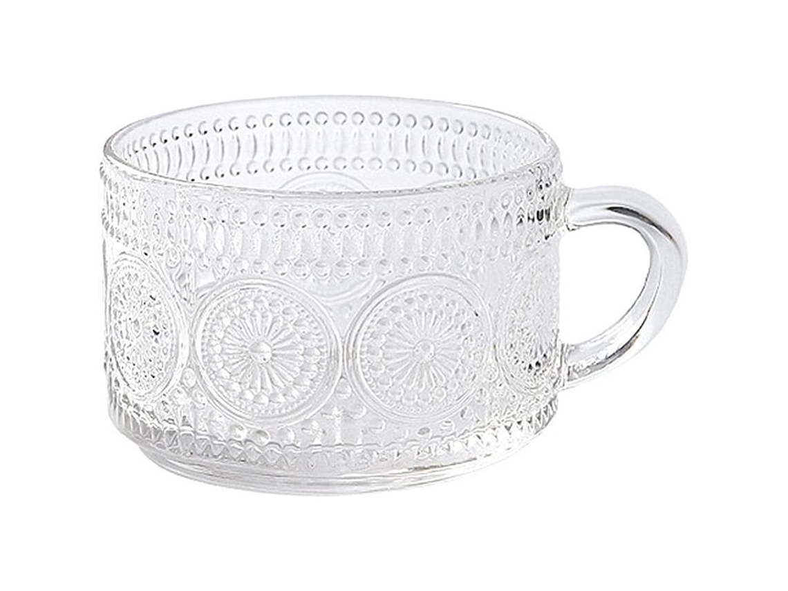 Vaso De Cristal Retro De 400 Ml, Estilo Nórdico Con Grabados Y Asa.